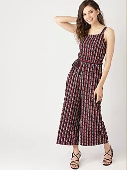 Women Black & Red Printed Basic Jumpsuit