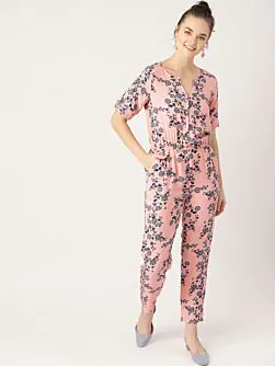 Women Pink & Navy Blue Printed Basic Jumpsuit