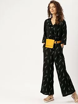 Women Black & Green Printed Jumpsuit