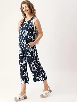 Blue Printed Basic Jumpsuit
