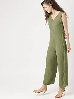 Green Solid Basic Jumpsuit