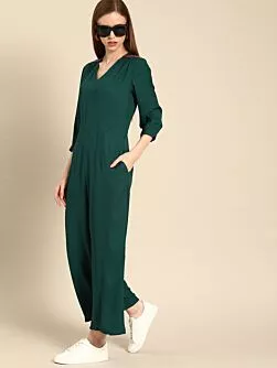 Women Green Solid Basic Jumpsuit