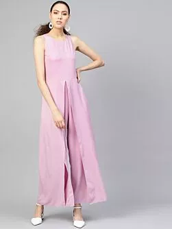 Women Lavender Solid Layered Detail Basic Jumpsuit