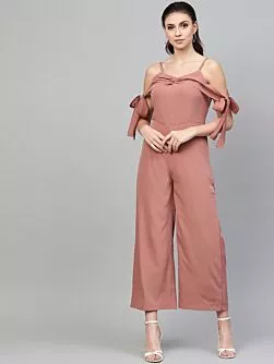 Women Dusty Pink Solid Basic Jumpsuit
