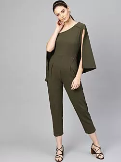 Women Olive Green Solid Culotte Jumpsuit