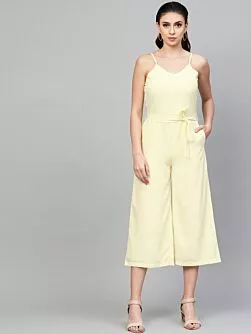 Women Cream-Coloured Solid Culotte Jumpsuit
