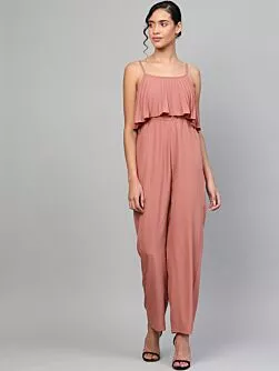 Women Dusty Pink Solid Layered Basic Jumpsuit