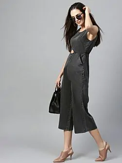 Women Dusty Pink Solid Layered Basic Jumpsuit
