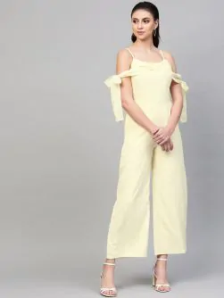 Women Cream-Coloured Solid Basic Jumpsuit