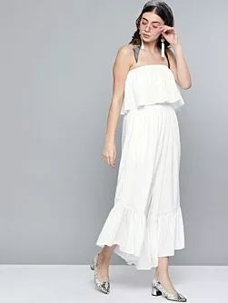 Women White Schiffli Embroidered Basic Jumpsuit