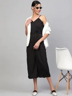 Women Black Solid Culotte Jumpsuit