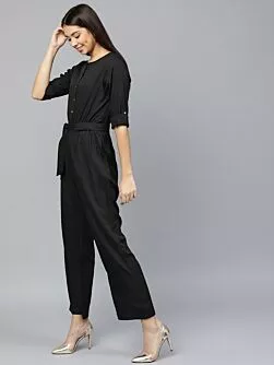 Black Solid Basic Jumpsuit