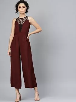 Women Maroon Solid Basic Jumpsuit