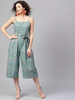 Blue & Orange Printed Culotte Jumpsuit