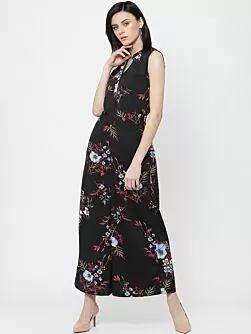 Women Black & Red Printed Basic Jumpsuit