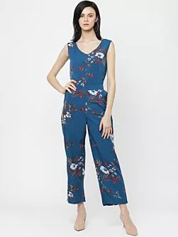 Women Navy Blue & Red Printed Basic Jumpsuit