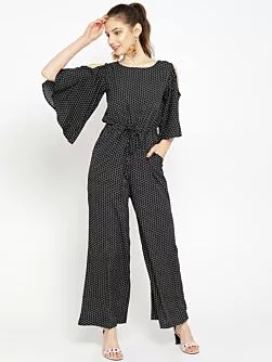 Women Black & White Printed Basic Jumpsuit