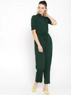 Women Green Solid Basic Jumpsuit