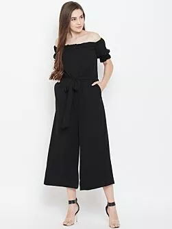 Women Black Solid Off-Shoulder Basic Jumpsuit