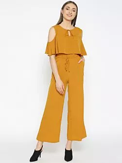 Women Mustard Yellow Solid Basic Jumpsuit