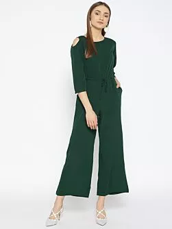 Women Green Solid Basic Jumpsuit