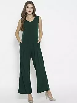 Green Solid Basic Jumpsuit
