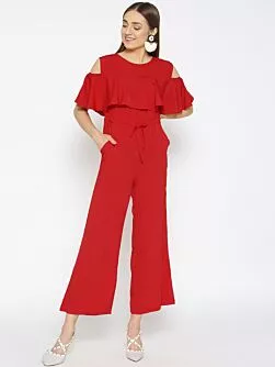 Women Red Solid Basic Jumpsuit