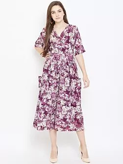 Women Purple & Beige Printed Culotte Jumpsuit