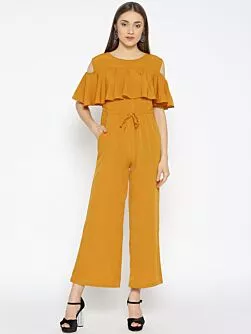 Women Mustard Yellow Solid Basic Jumpsuit