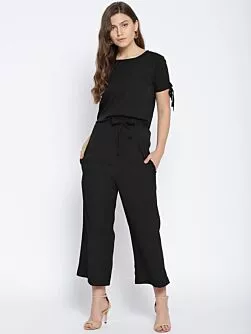 Women Black Solid Top with Parallel Trousers