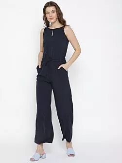 Navy Blue Solid Basic Jumpsuit