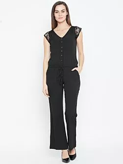 Women Black Solid Basic Jumpsuit