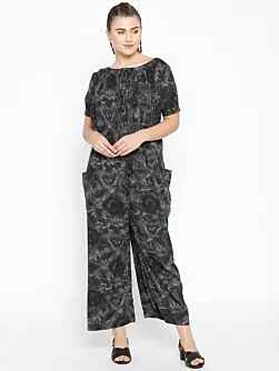 Women Black & Grey Printed Basic Jumpsuit