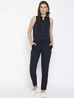 Navy Blue Solid Basic Jumpsuit