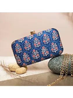 Woman Blue Floral Printed Clutch