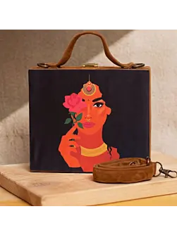 Women Elegant Flower Lady Printed Suitcase Style Clutch