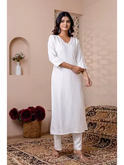 White Solid Kurta for Women Casual Wear