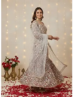 Off White Printed Straight Kurta Set With Dupatta for Women
