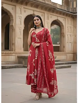 Pink Printed Straight Kurta Set With Dupatta for Women