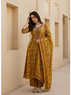 Yellow Anarkali Kurta Set With Dupatta for Women