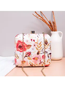 Women White Floral Printed Name Customised Clutch