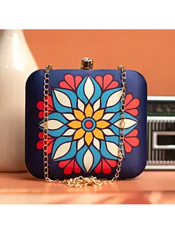 Women Dark Blue Mandala Printed Clutch