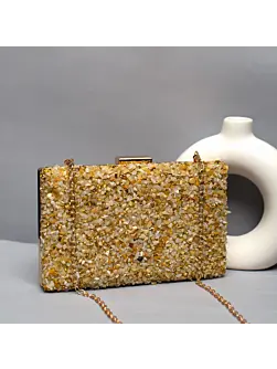 Women Gold Gravel Stone Metallic Evening Clutch