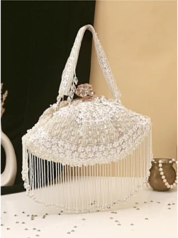 Women White Embellished Party Wear Clutch Potli