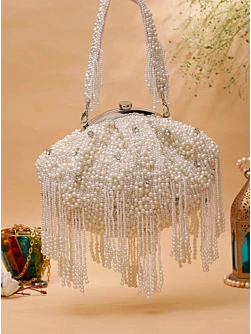 Wedding White Pearl Embedded Bridal Clutch For Party