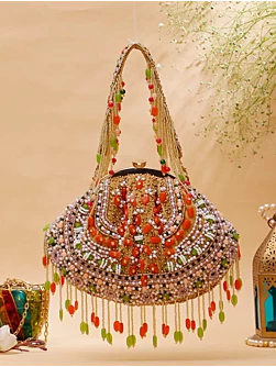 Women Wedding  Multicolor Beaded Bridal potli Bag