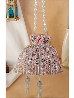 Pink Sequin Mirror embellish Evening Party Wear Potli