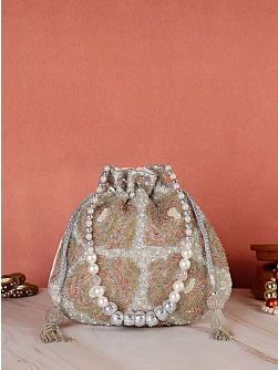 Golden and white Sequin embellish Evening Party Wear Potli