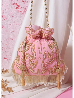 Pink Handwork Sequin Bridal Potli Bag