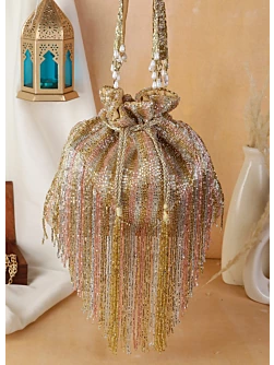 Luxury Party Wear Golden Evening Potli Bag for Women